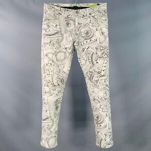 VERSACE JEANS Size 30 White Grey Logo Print Cotton Blend Slim Tapered Jeans